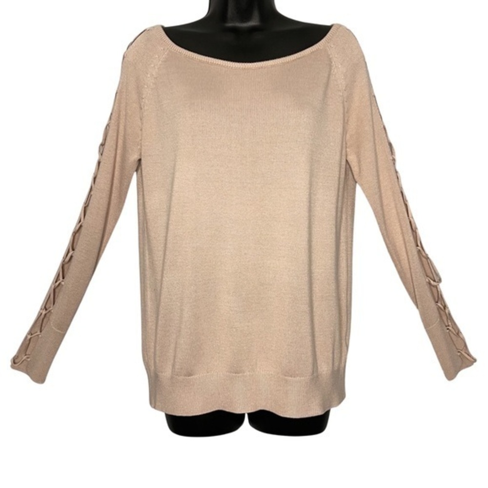 Garage SzM Rose Gold Criss Crossed Sleeve Scoop Neck Pullover